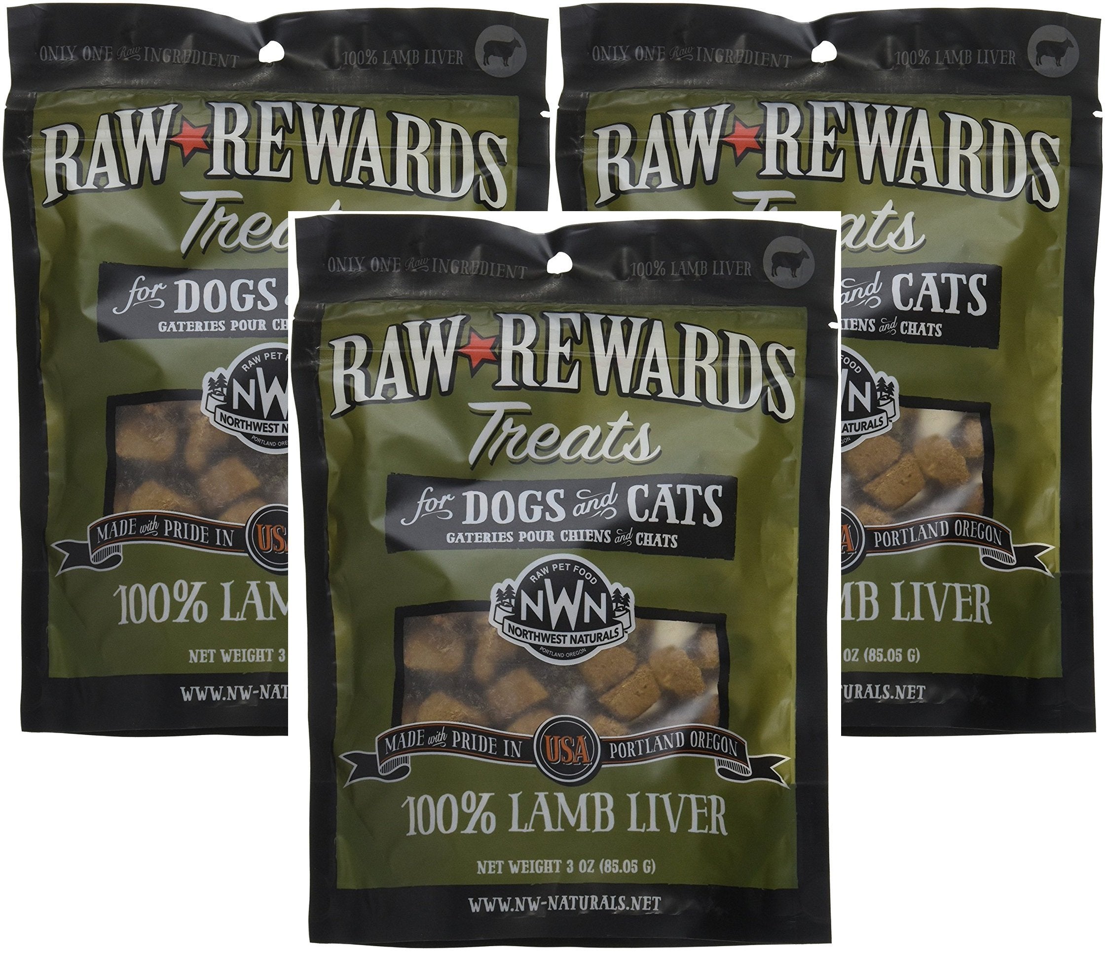 Northwest Naturals Raw Rewards hígado de cordero liofilizado 3oz — premio práctico para mascotas.