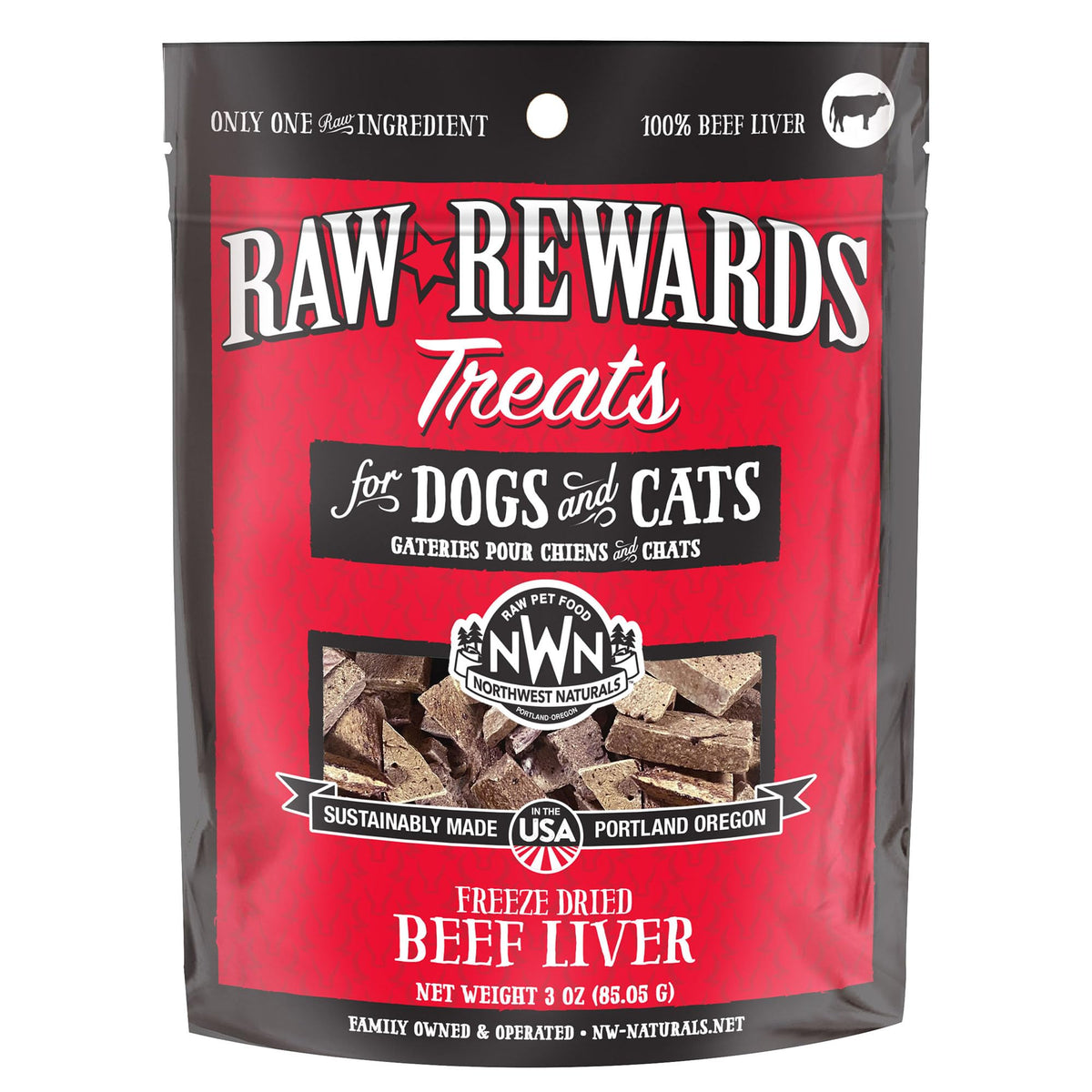 Hígado de res liofilizado en trocitos, Northwest Naturals, snack natural para perros y gatos.
