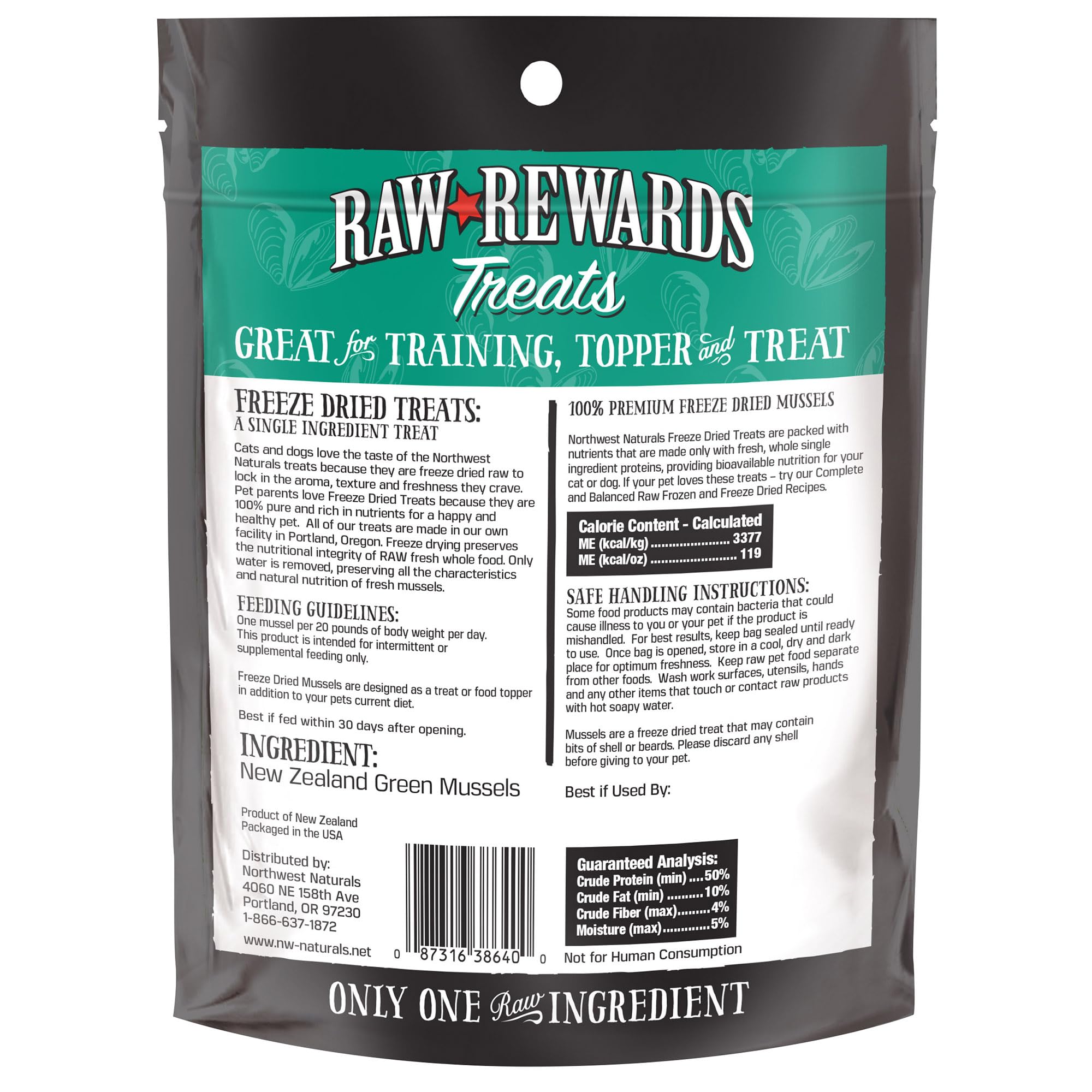 Ingrediente único de mejillón verde Northwest Naturals Rewards para dieta simple