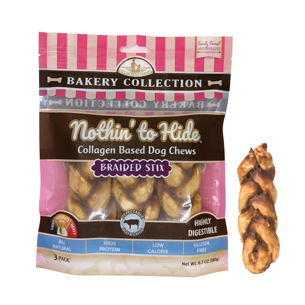 NOTHIN TO HIDE palitos trenzados de colágeno con sabor a res para la salud dental