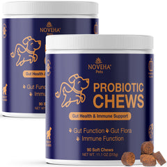 NOVEHA gomitas probióticas para perros, sabor calabaza, envase frontal y digestión saludable.