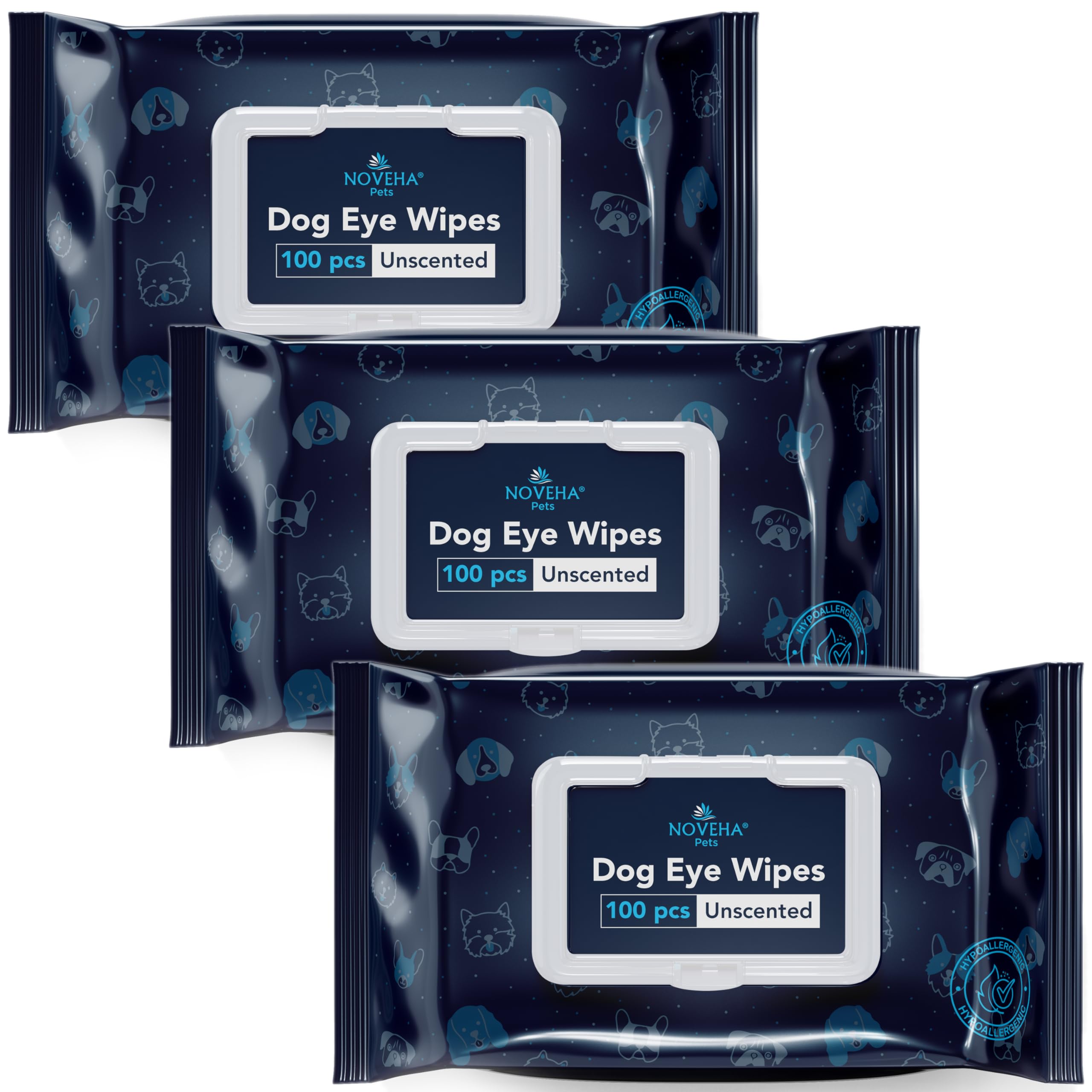 NOVEHA toallitas oculares para perros 5x5 sin olor para limpieza suave