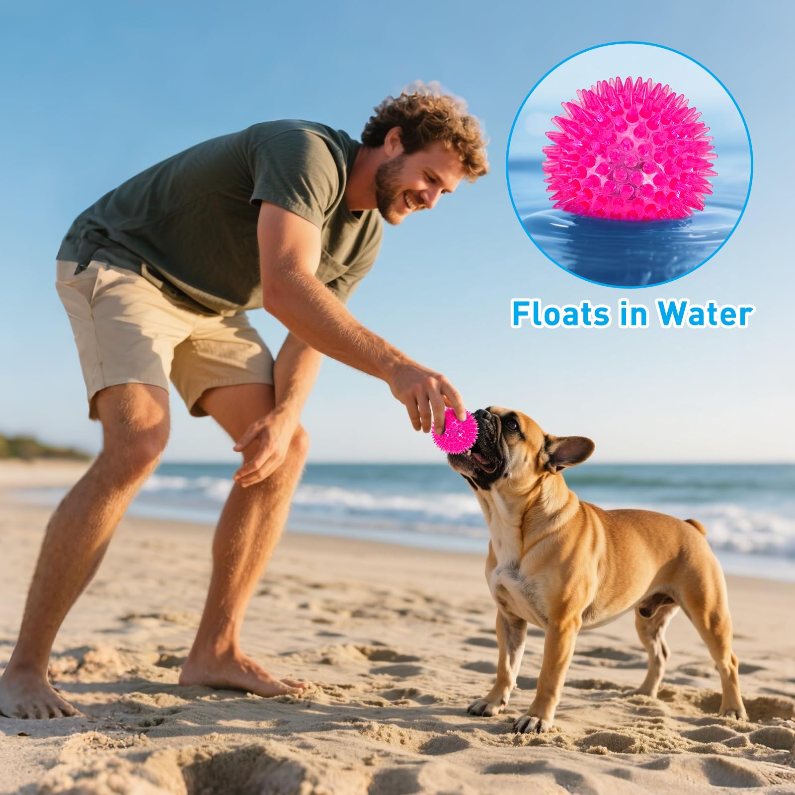 Novkin bolas LED para perros, foco azul, resistentes a mordidas, perfectas para piscina o jardín.