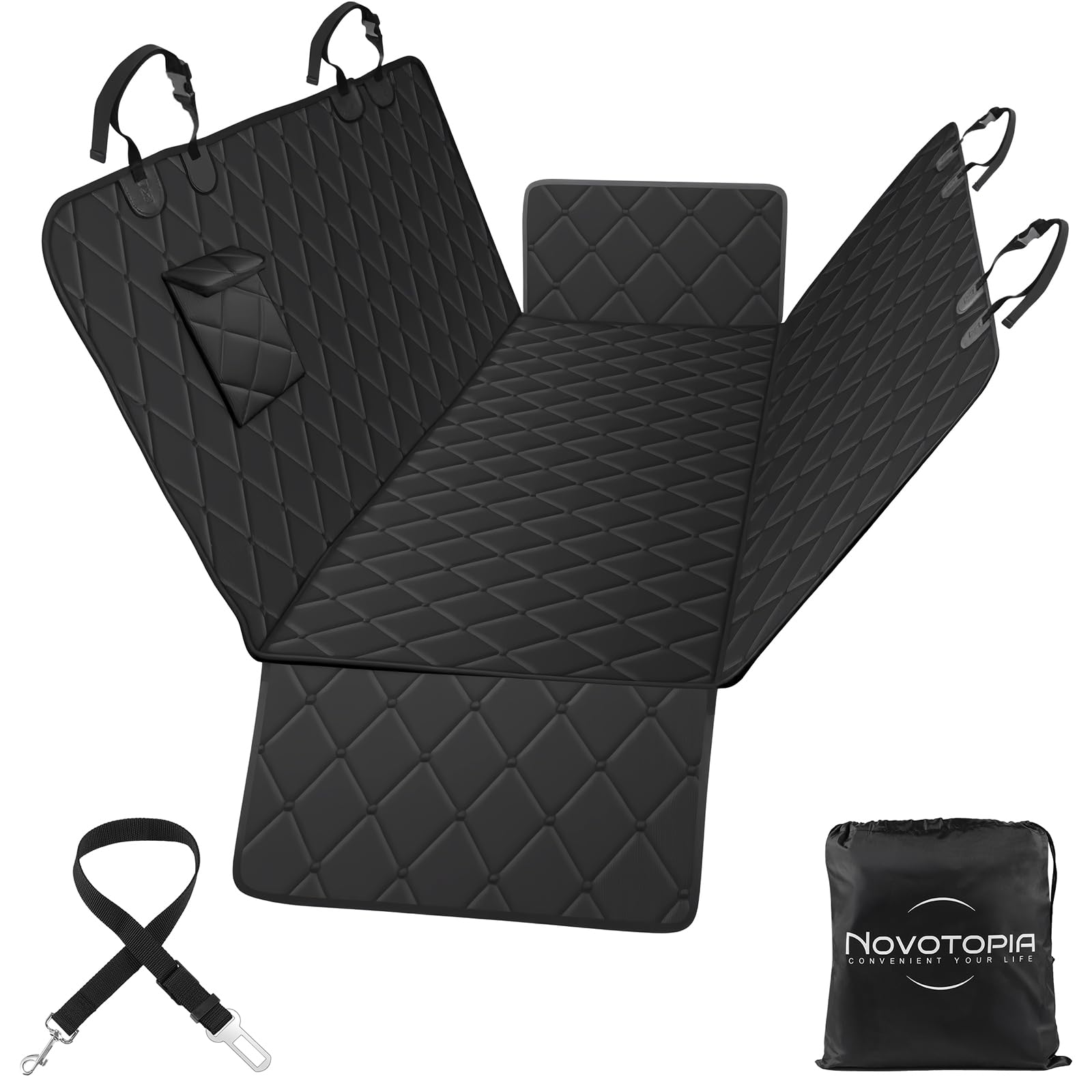 Novotopia cubre el asiento trasero con impermeabilidad para perros, protección eficaz.