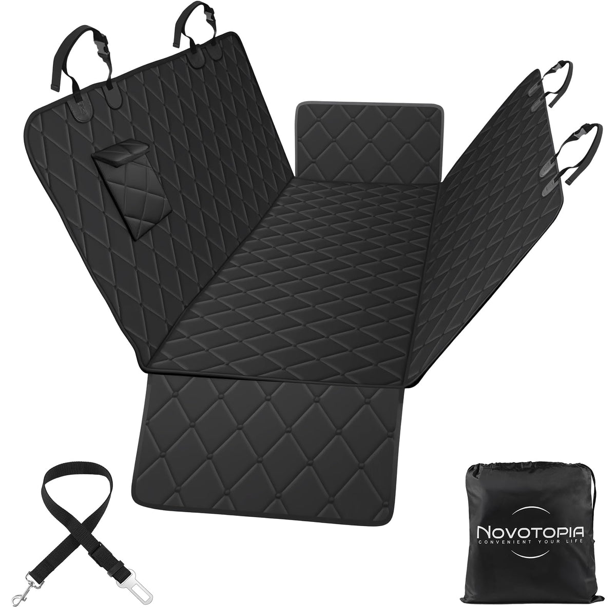 Novotopia cubre el asiento trasero con impermeabilidad para perros, protección eficaz.