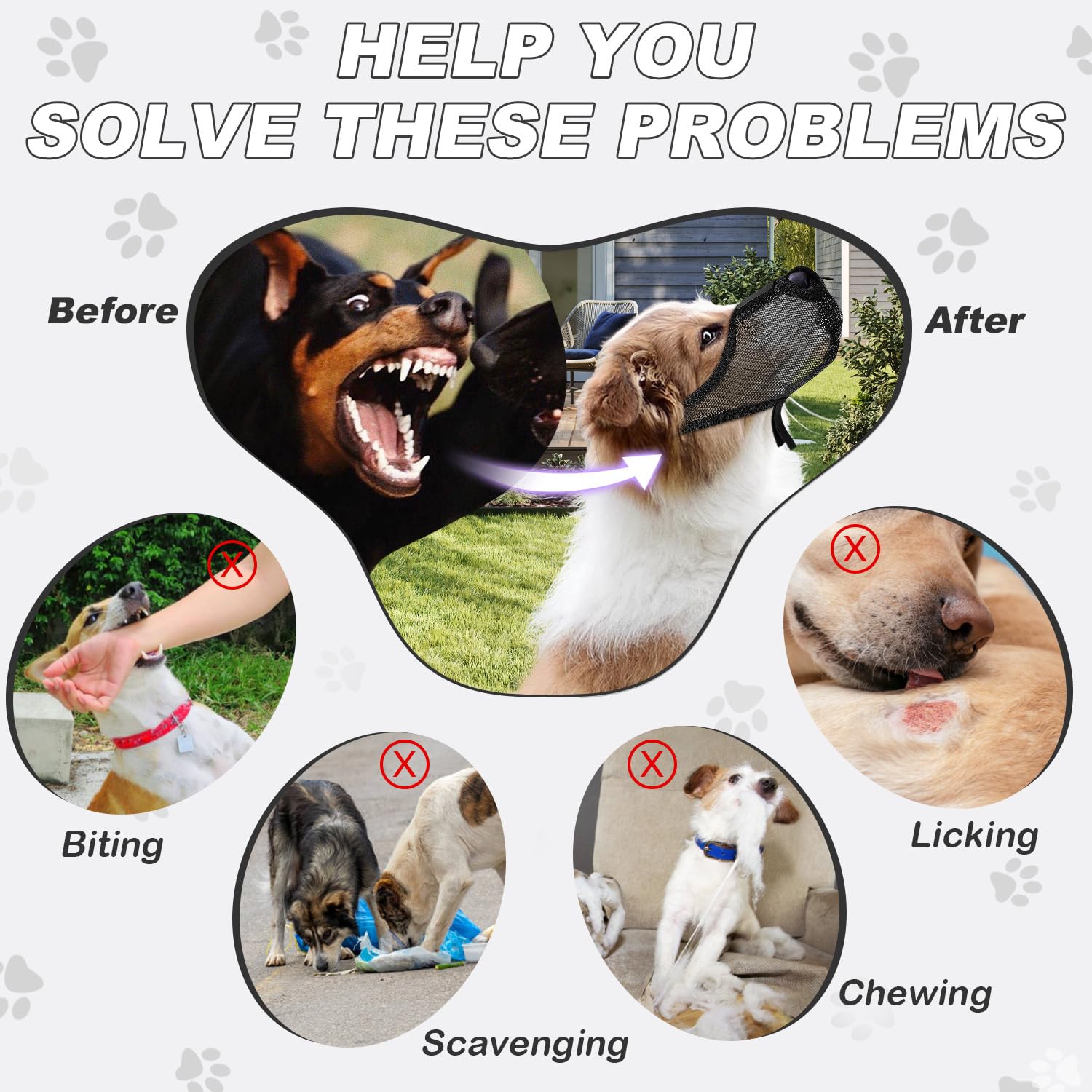 NOWAWEVE bozal para perro con correa ajustable para un ajuste seguro.