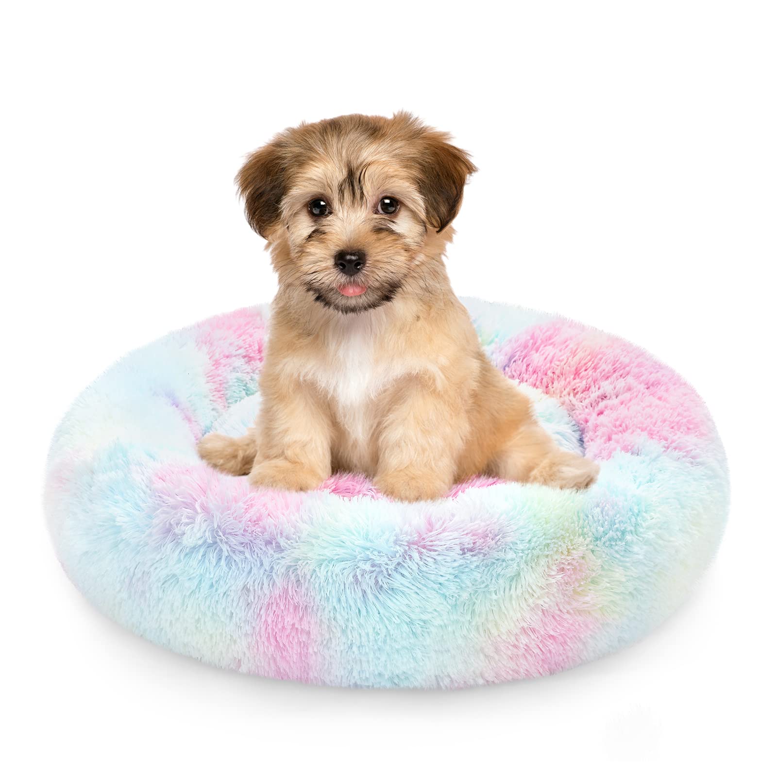 NOYAL cama donut para perro, vista frontal, enfoque cómodo y seguro para dormir.