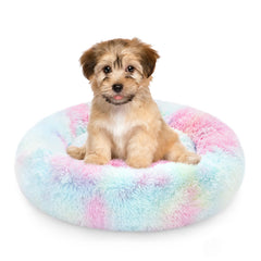 NOYAL cama donut para perro, vista frontal, enfoque cómodo y seguro para dormir.