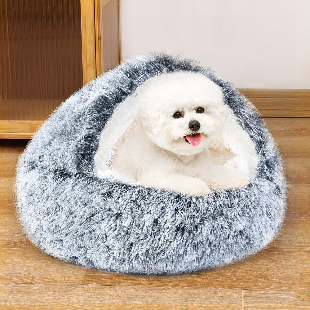 NOYAL cama-perro-donut-capucha disponible en cinco tallas para razas pequeñas y medianas