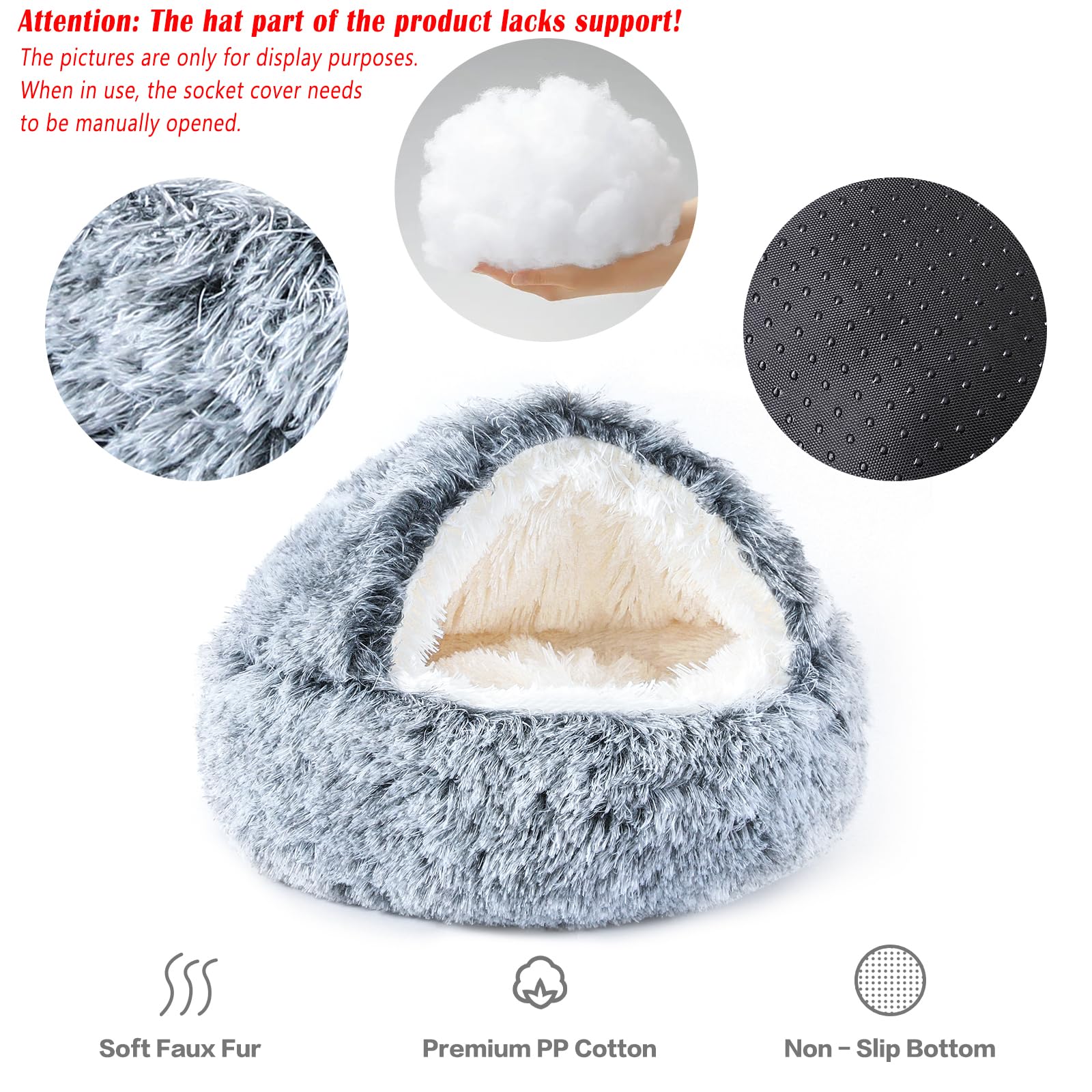 NOYAL cama-perro-donut-capucha interior de peluche suave ofrece calor natural