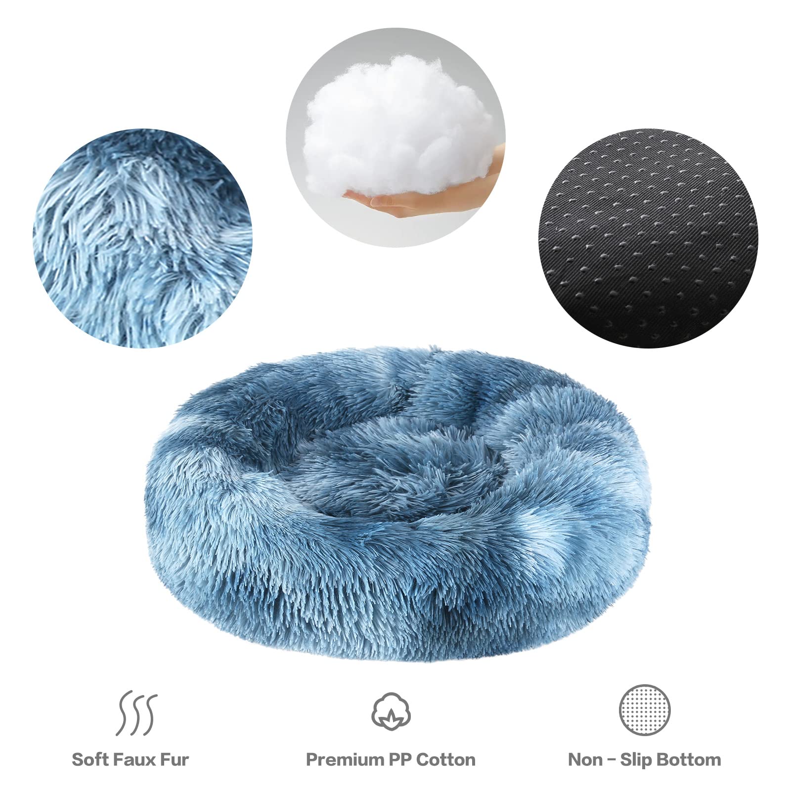NOYAL Cama Donut con tejido de pelo sintético suave para calor y confort.