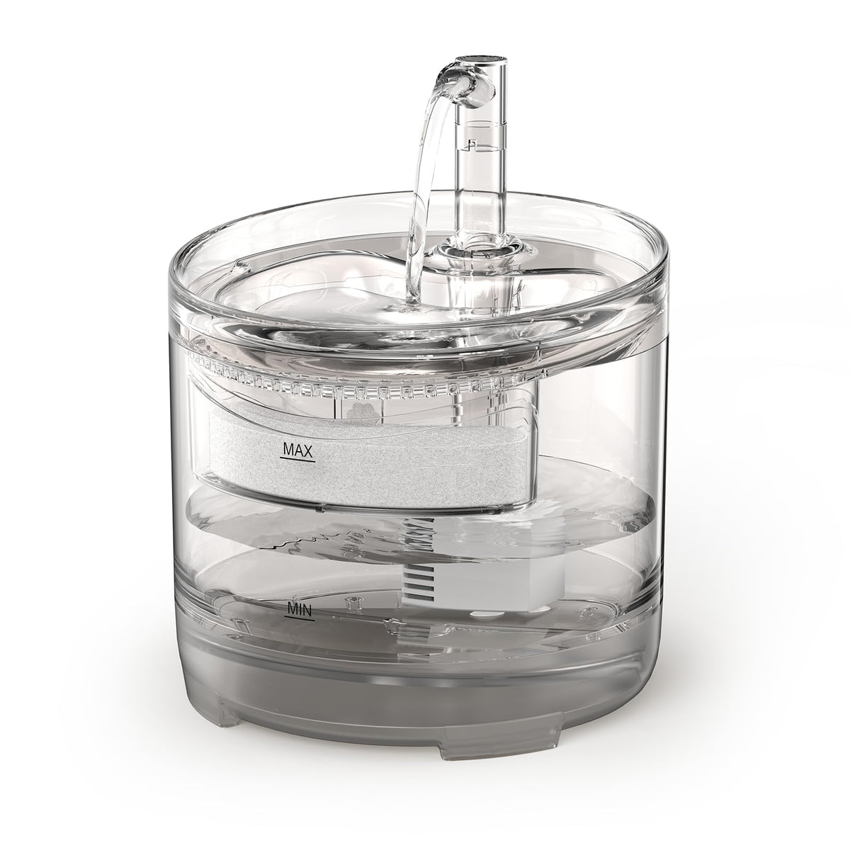 npet bebederos wf050tp, vista lateral, diseño ergonómico que facilita beber al gato.
