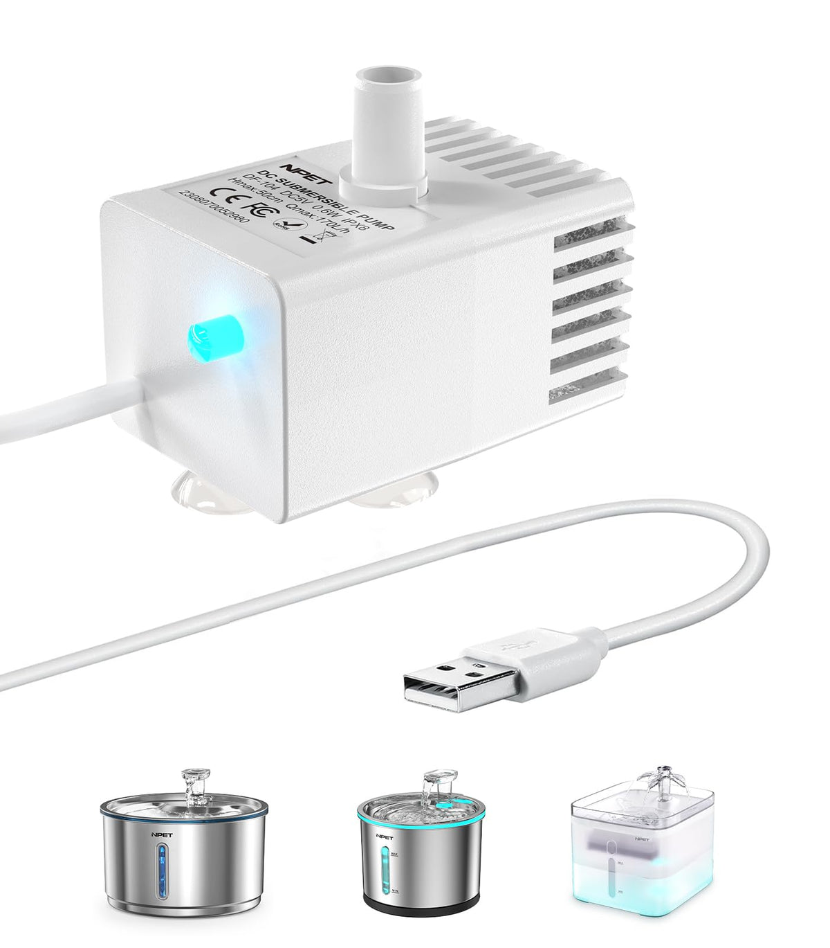 NPET bomba-agua-fuente-led: impulsa flujo constante para mascotas.