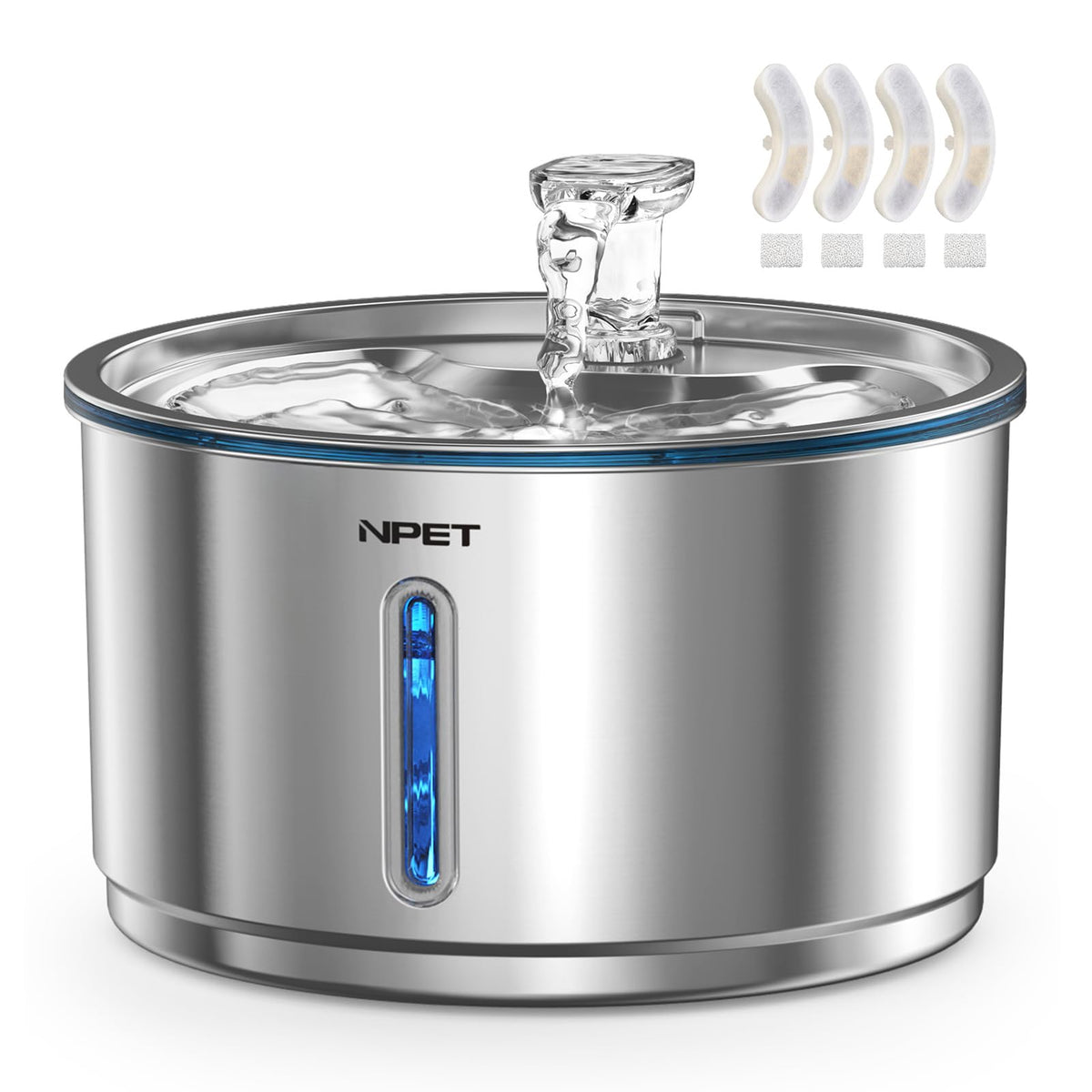 NPET fuente para gatos en acero inoxidable, capacidad 135 oz.