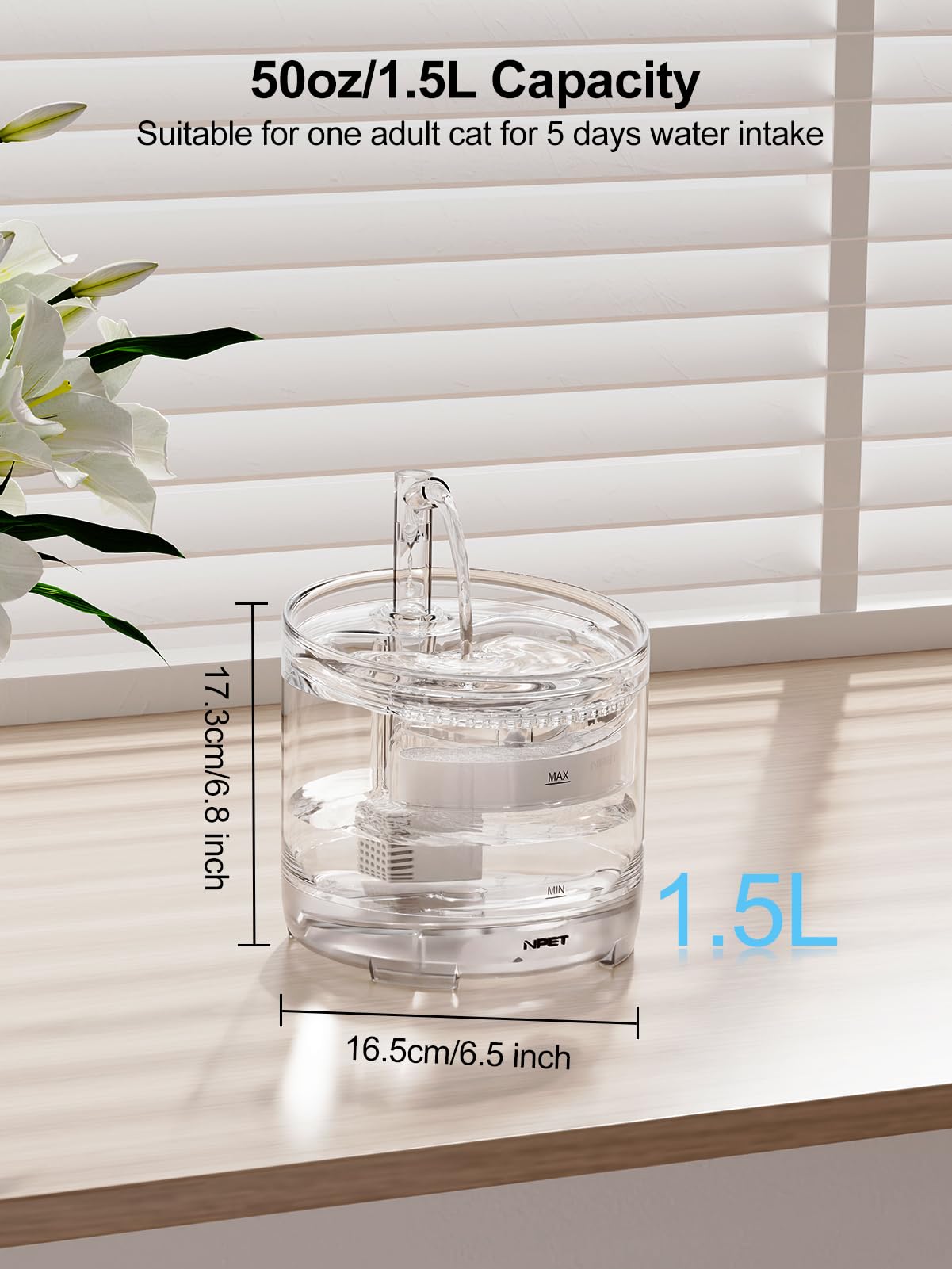 NPET WF050 flujo resorte ajustable para diferentes hábitos de bebida.