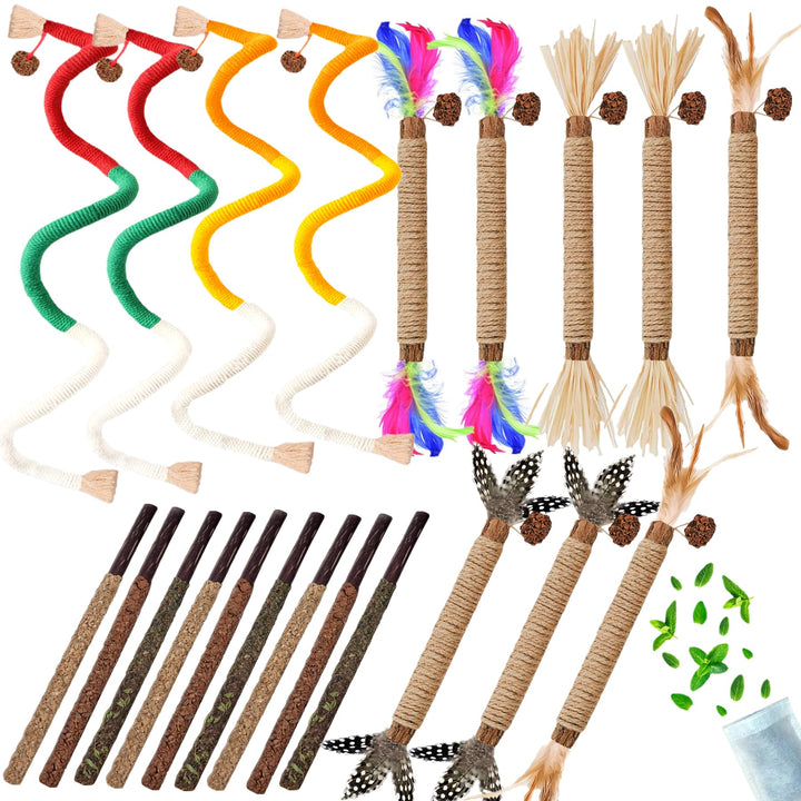 NSWXZDS juguete para gatos indoor con 21 piezas, estimula juego y exploración.