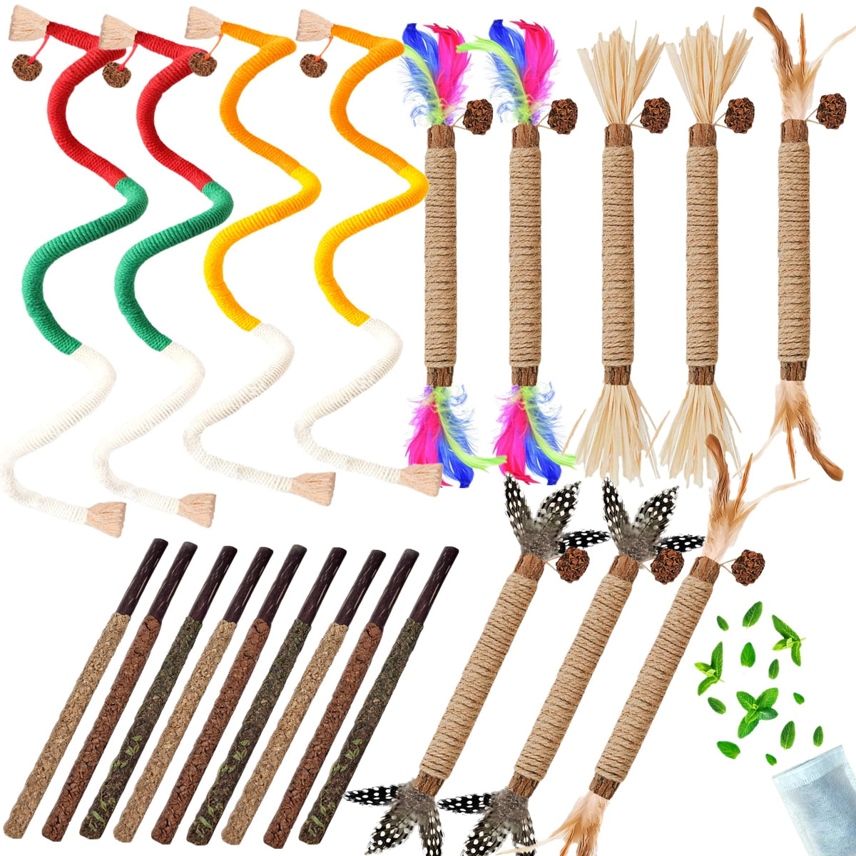 NSWXZDS juguete para gatos indoor con 21 piezas, estimula juego y exploración.