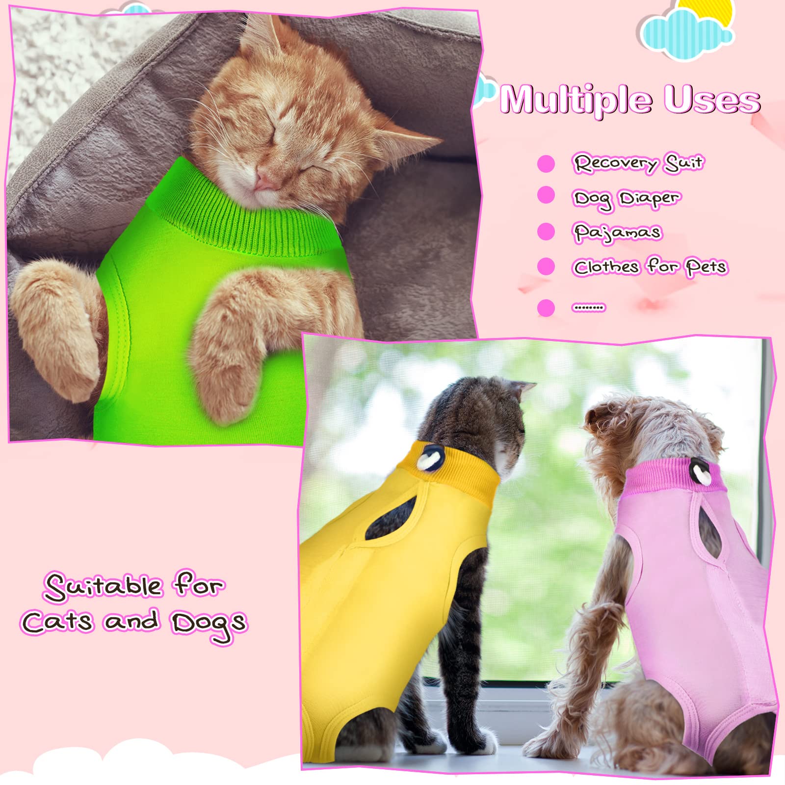 Nuanchu pijama de recuperación para gatos, abertura trasera amplia para ponérselo.