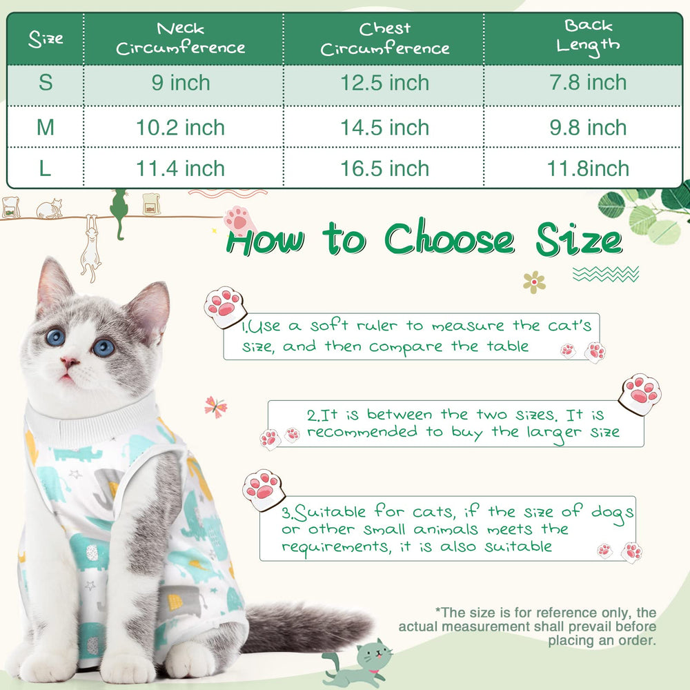 Nuanchu traje recuperación gato, colores brillantes para uso diario y comodidad.