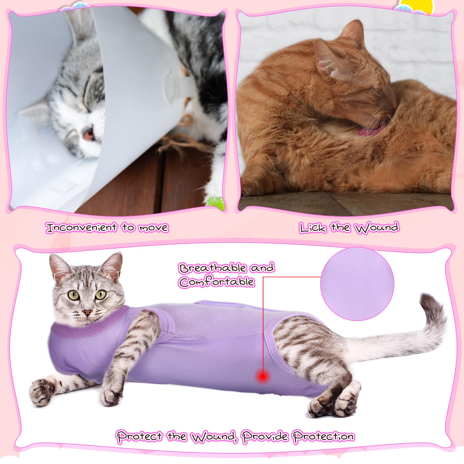 Nuanchu traje de recuperación para gato, apertura trasera amplia para vestir con facilidad.