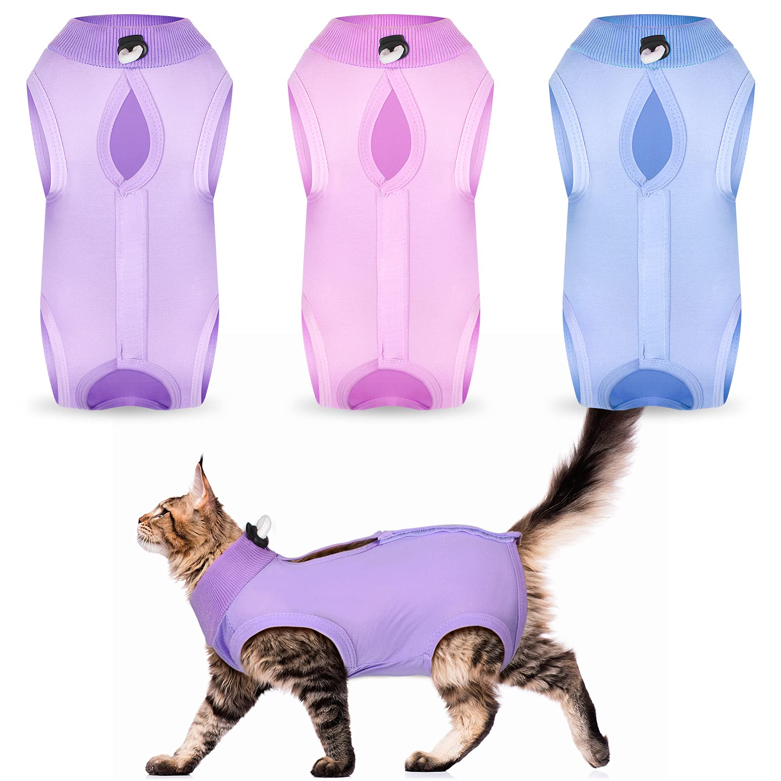 Nuanchu traje de recuperación para gato, enfoque frontal, cómodo para moverse durante la recuperación.