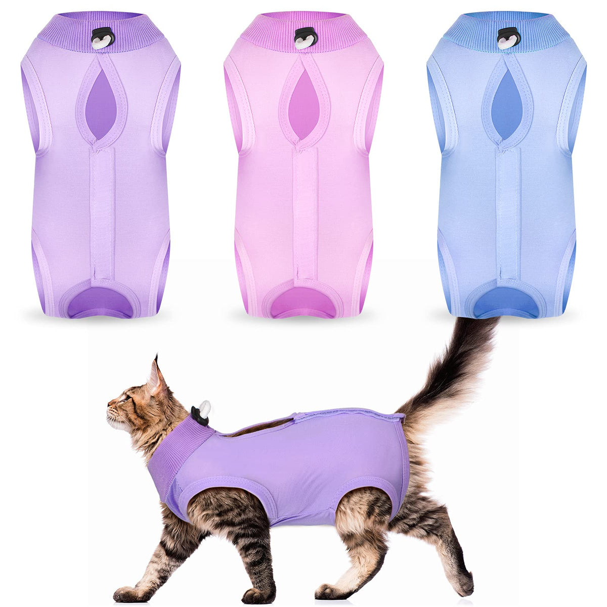 Nuanchu traje de recuperación para gato, enfoque frontal, cómodo para moverse durante la recuperación.