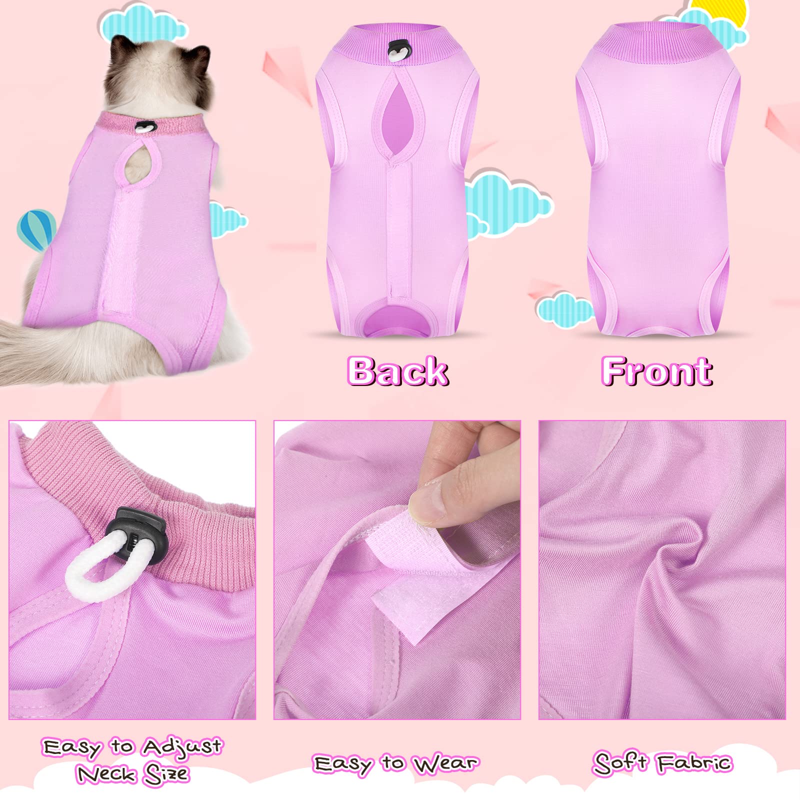 Nuanchu traje de recuperación para gatos rosa, material modal suave y flexible.