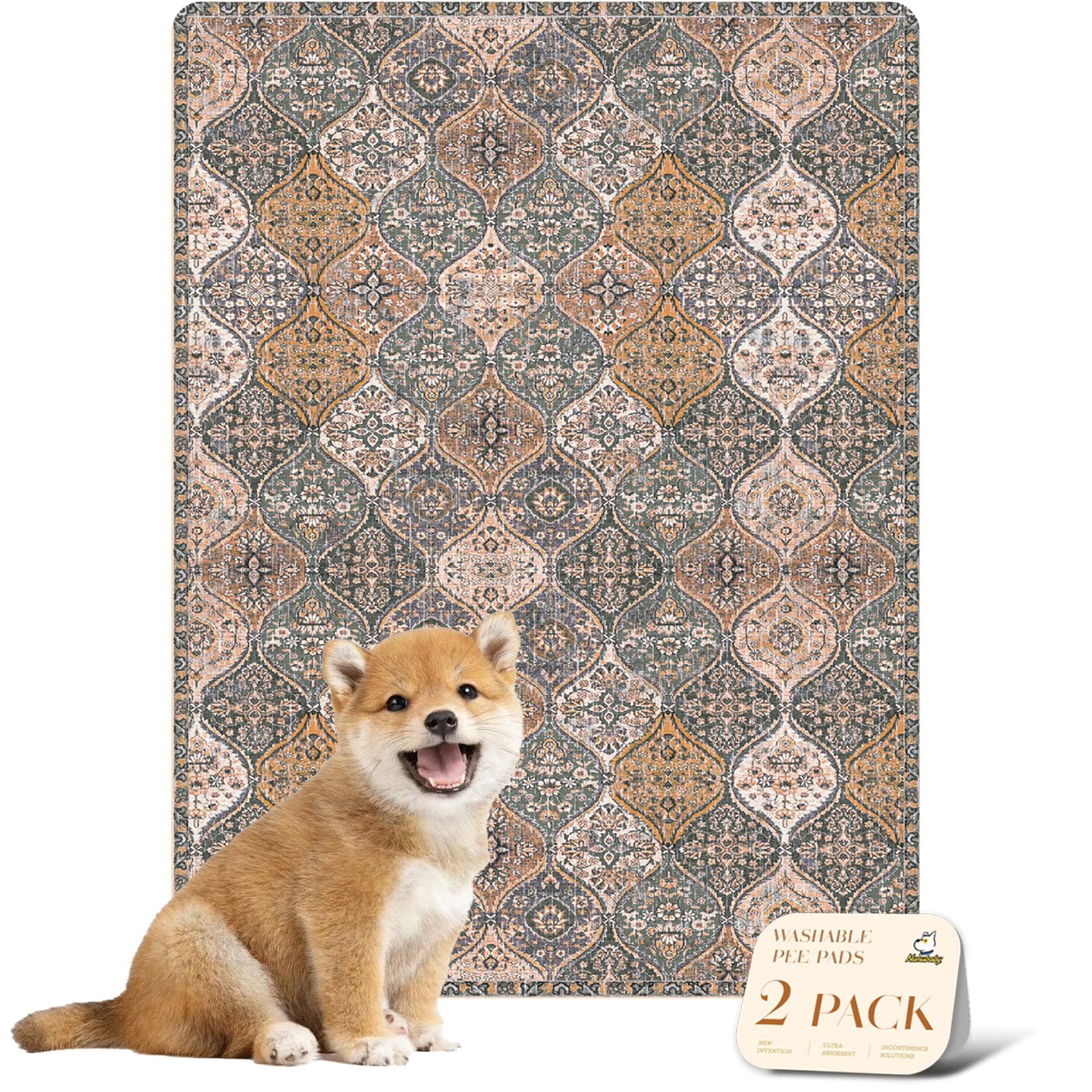 Almohadilla lavable nunubaby para perros, diseño marrón-multi protege suelos y muebles.