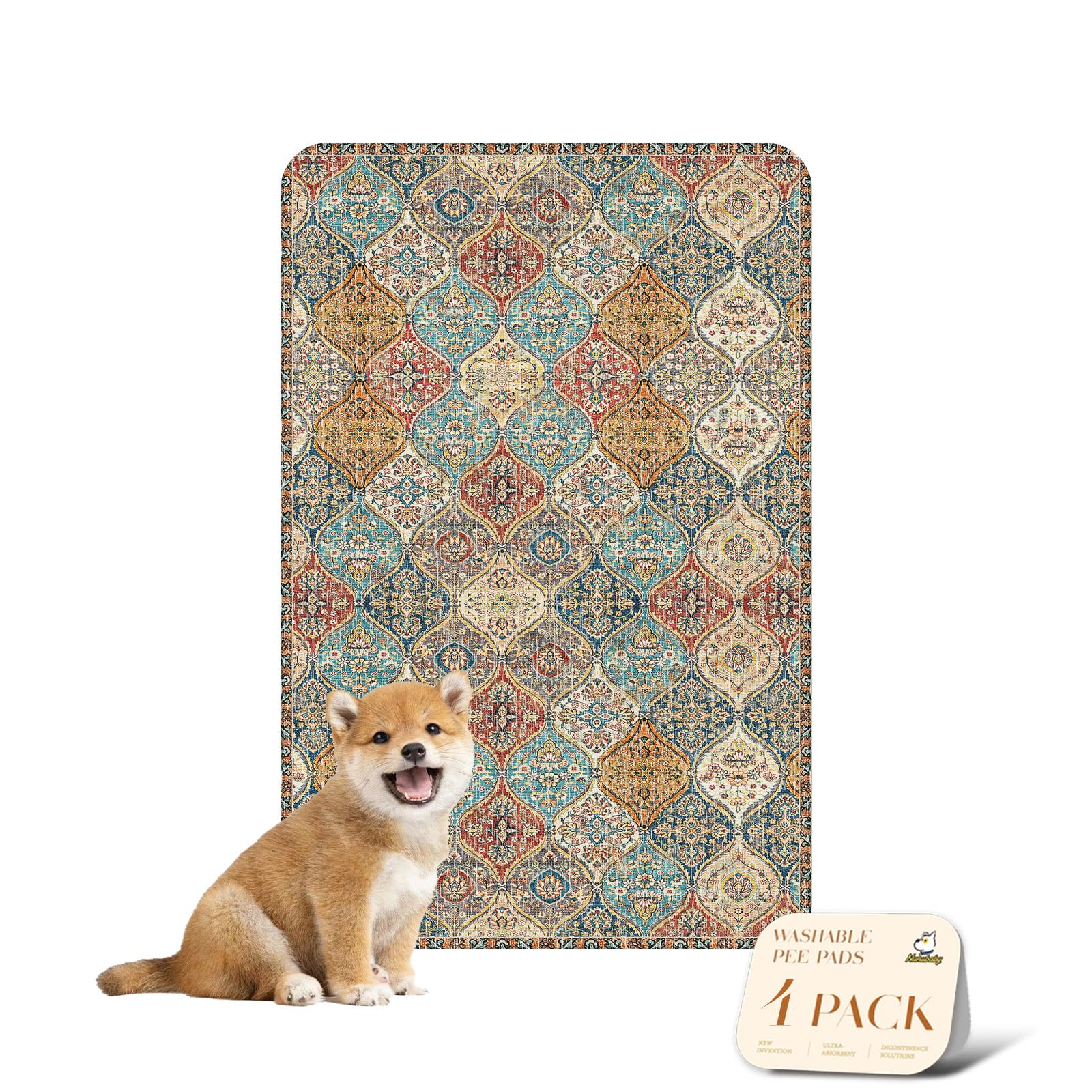 Nunubaby almohadilla lavable crema multicolor 24x36 para perros, protege pisos.