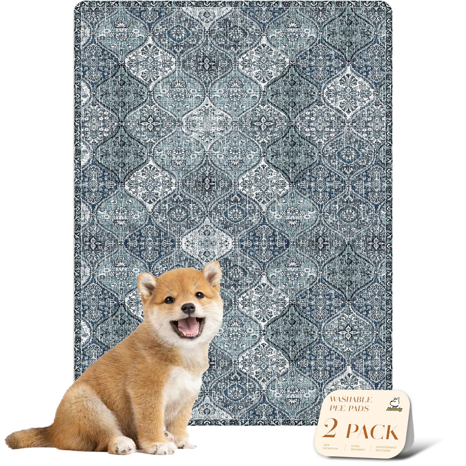 Almohadilla lavable Nunubaby en azul para perros, protección reutilizable de pisos.