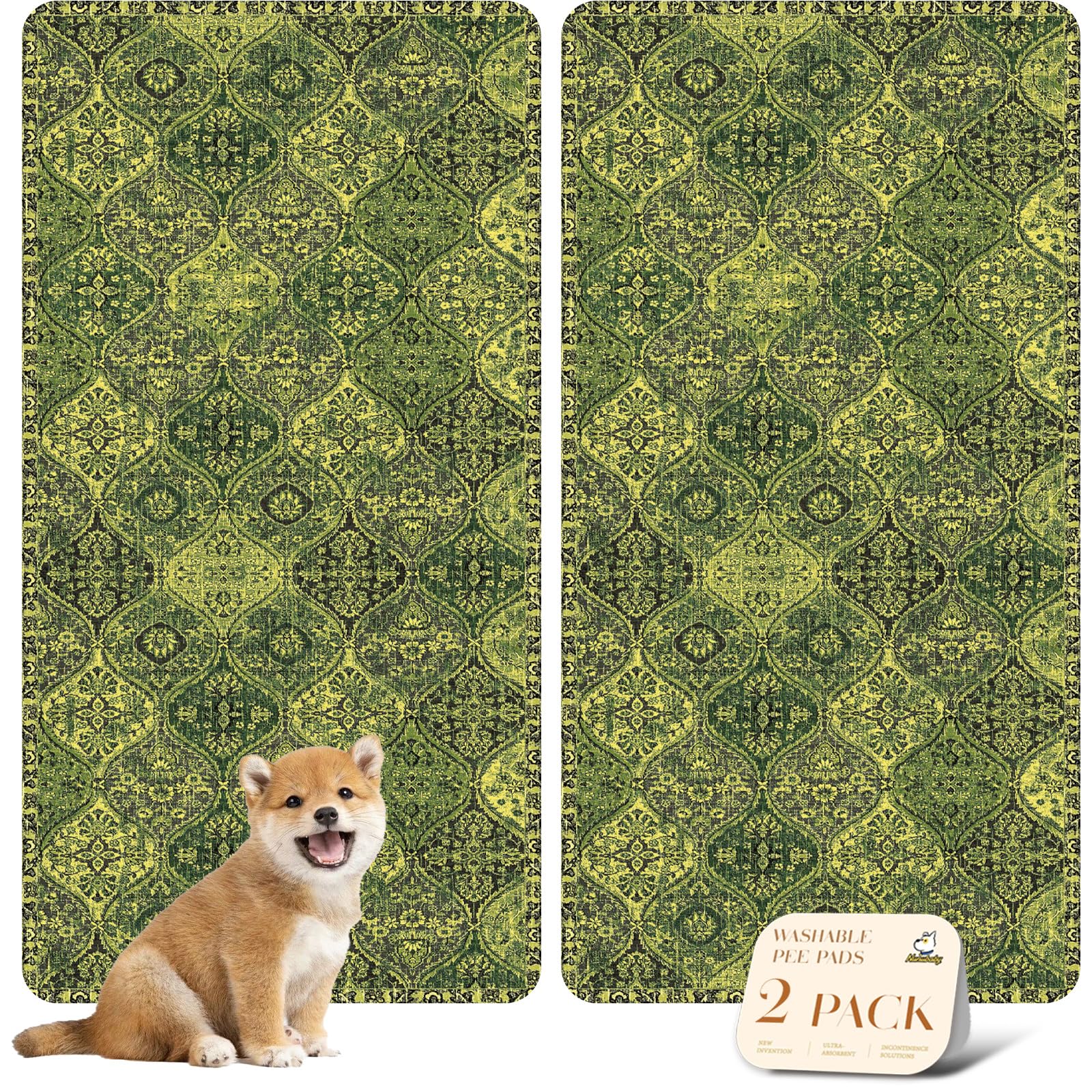 Nunubaby pad lavable para perros con antideslizante verde, protege suelos.
