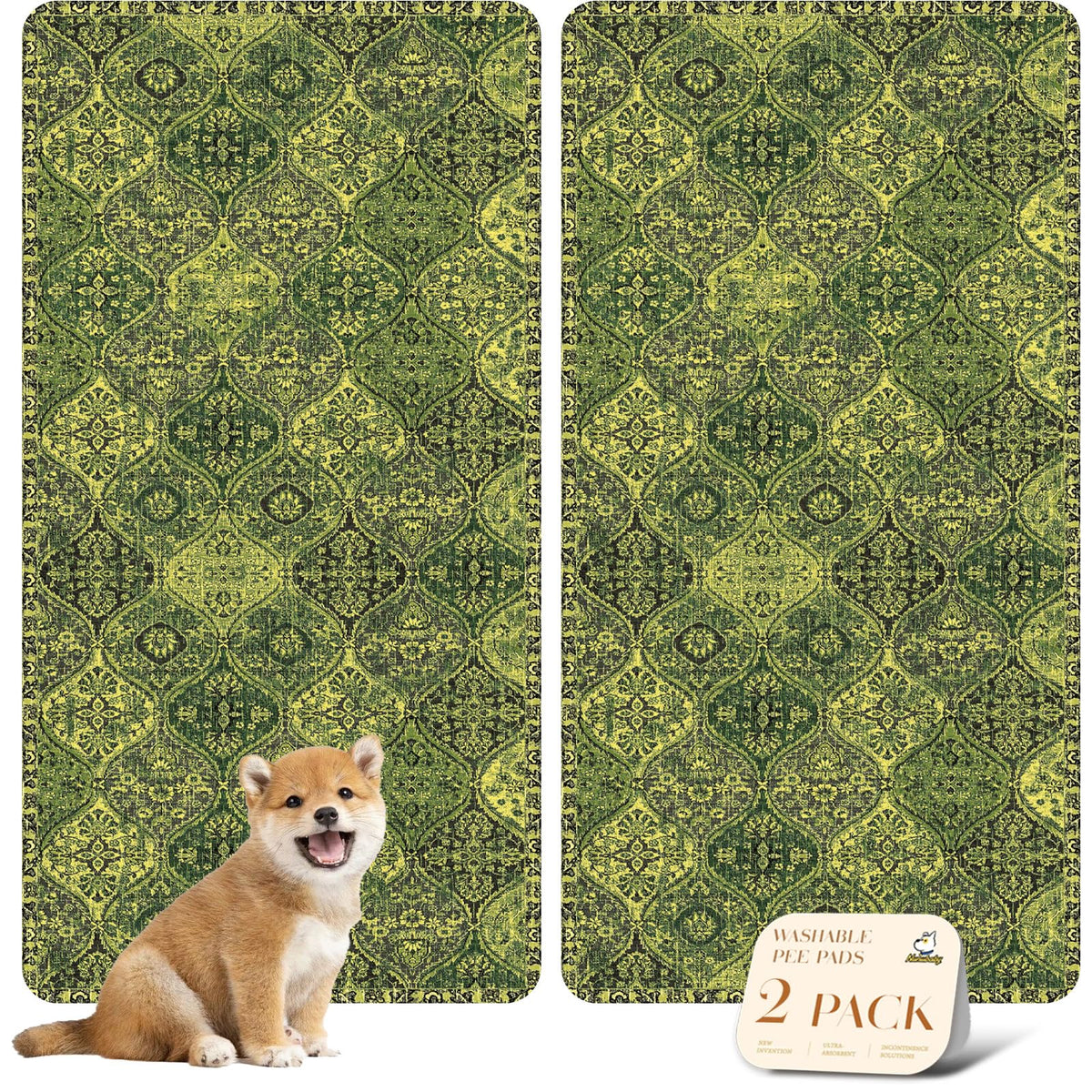 Nunubaby pad lavable para perros con antideslizante verde, protege suelos.