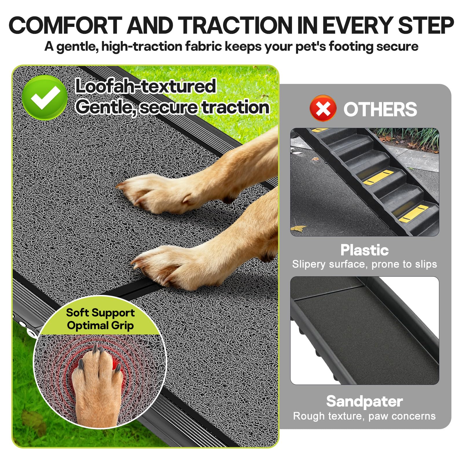 NUOBESTY rampa 20 pulgadas ancha para perros grandes con maniobras cómodas.