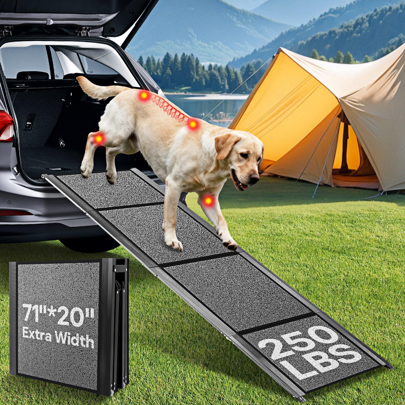 NUOBESTY rampa para perro de 71 pulgadas facilita subir al coche sin esfuerzos.