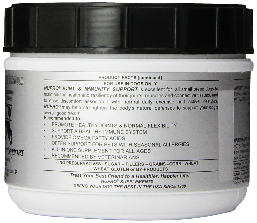 Nupro contiene glucosamina, MSM y Ester-C para articulaciones.