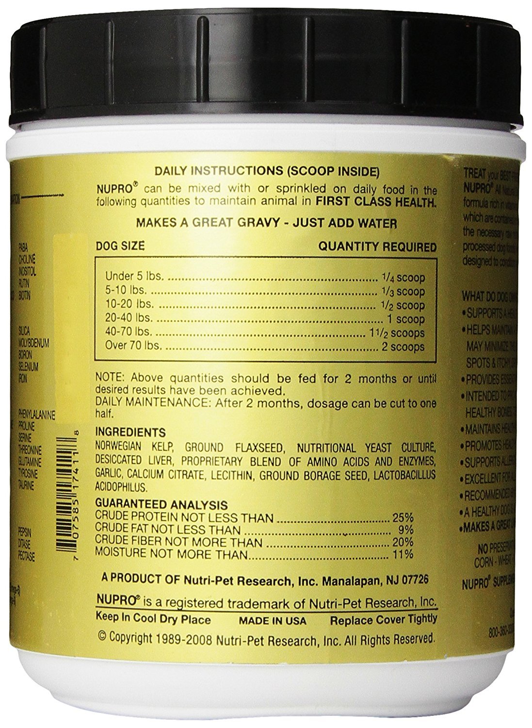 Nupro Nutri-Pet: empaque y etiqueta clara para usuario.