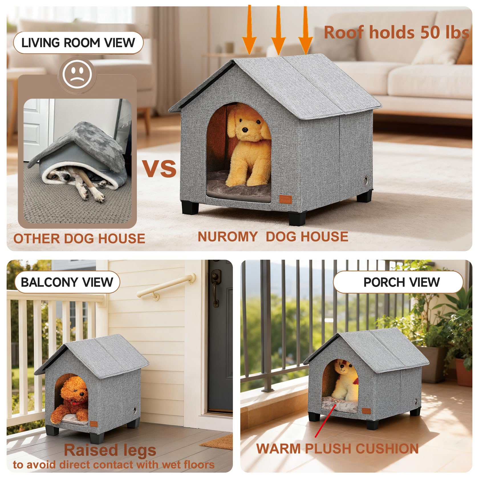 NUROMY casa para perros con patas elevadas, mejor circulación de aire