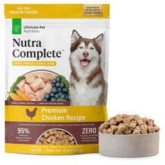 ULTIMATE PET NUTRITION Nutra Complete pollo crudo liofilizado, proteína fácilmente digerible para perros.