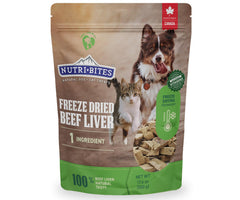 Nutri Bites, empaque reutilizable, bocaditos de hígado de res seco para perros y gatos.