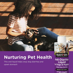 Nutri-Vet Anti-Diarrhea Liquid con gotero para dosis precisas en cachorros.