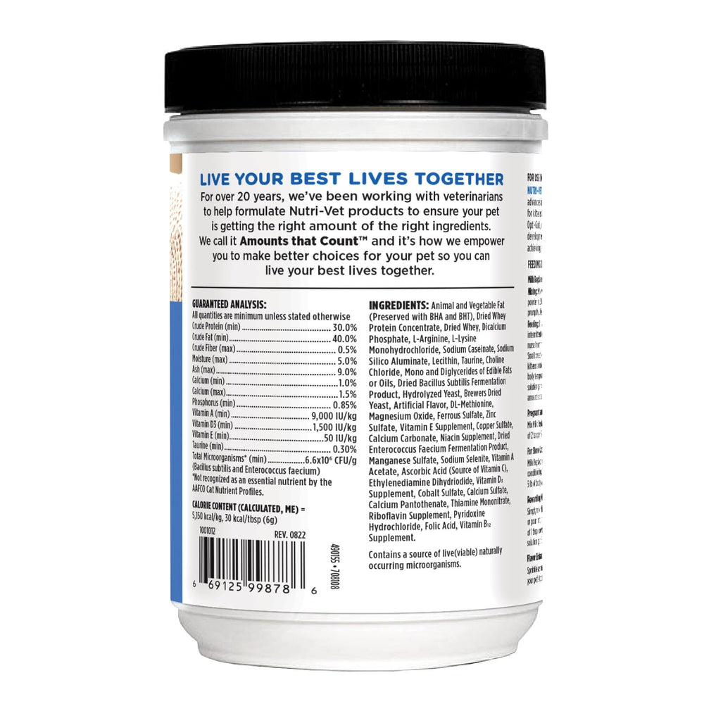 Nutri-Vet Leche Reemplazo Gatitos – polvo suave para alimentación segura.