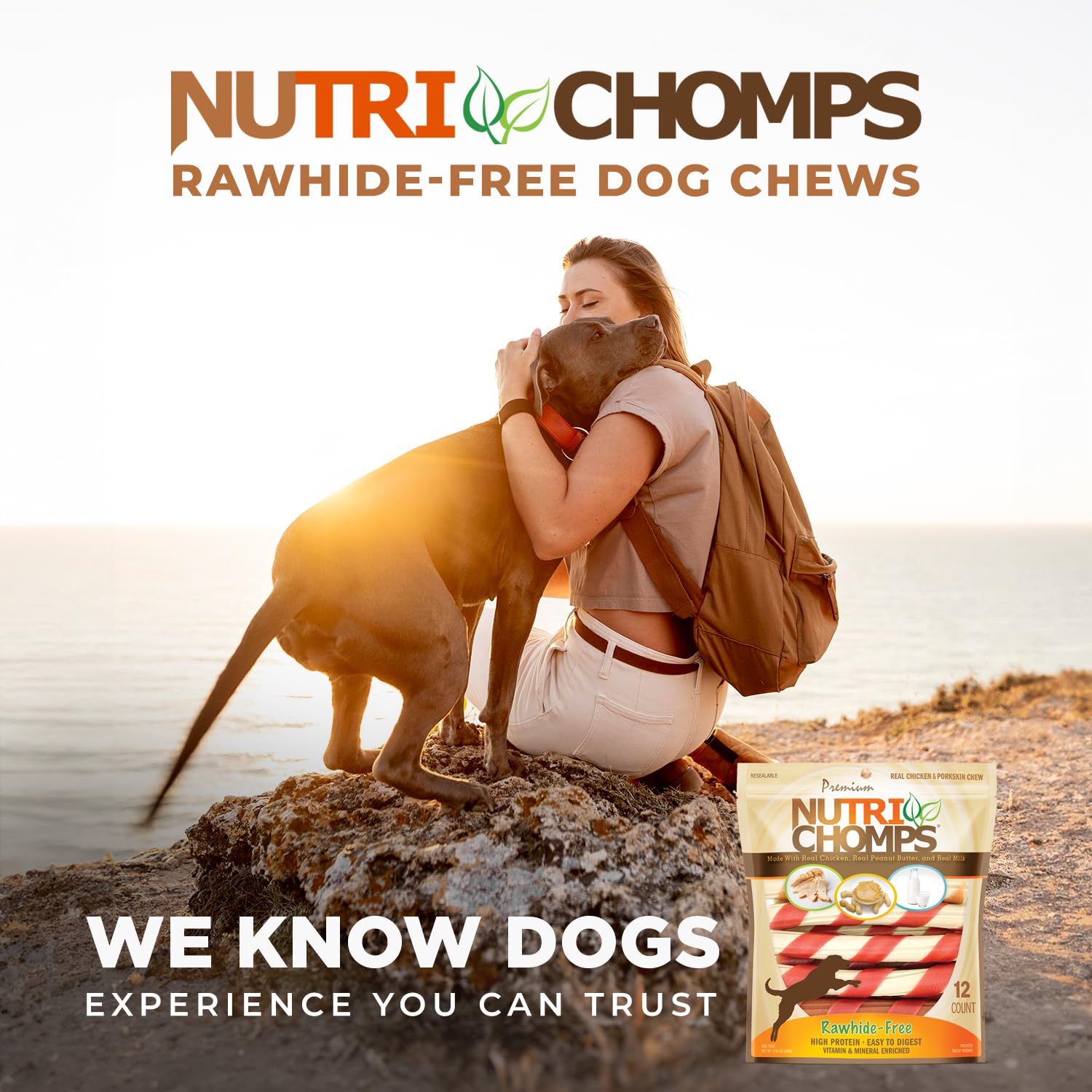 NutriChomps bolsa con cierre hermético, conserva frescura.