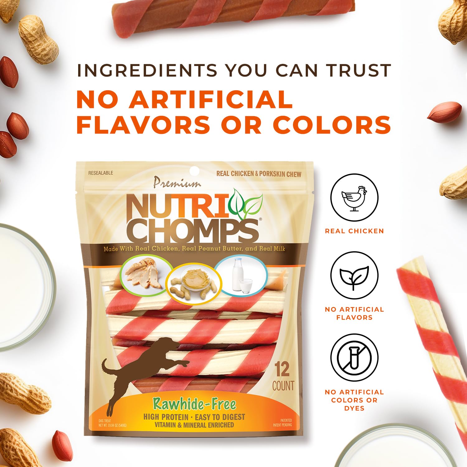 NutriChomps sin cuero crudo, digestión más fácil.