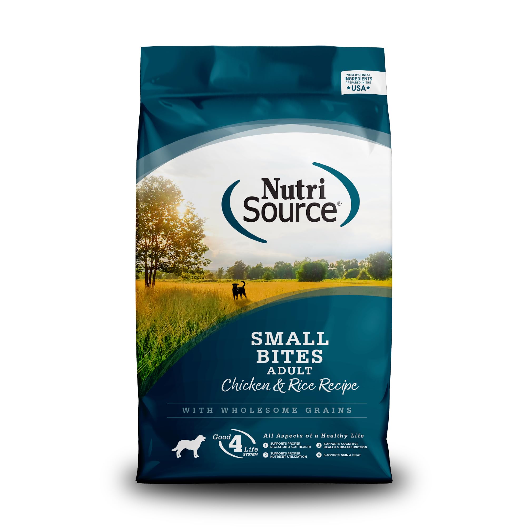 NutriSource alimento para perro adulto, bocados pequeños de pollo y arroz, digestión suave.