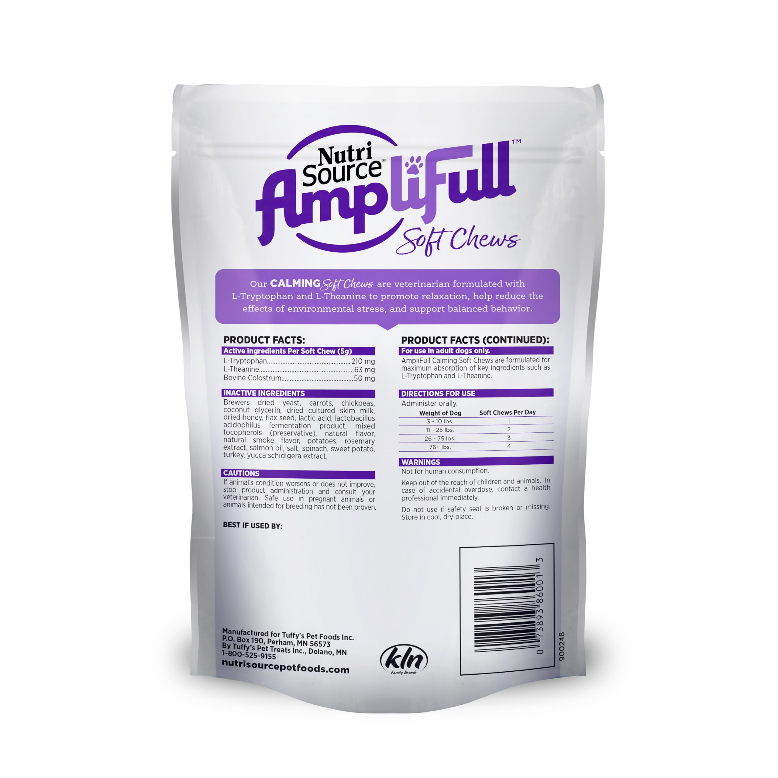 NutriSource AmpliFull porciones de dulces calmantes para perros en cada comida