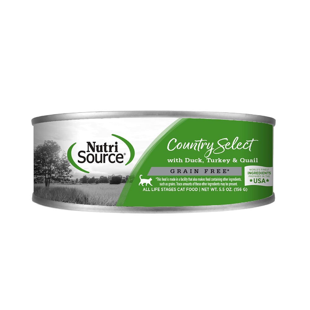 NutriSource County Select sin granos, lata para gato, sabor carnoso y digestión suave.