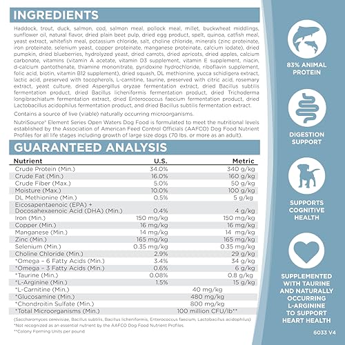 NutriSource Element Aguas Abiertas: mezcla proteica para rotación alimentaria saludable.