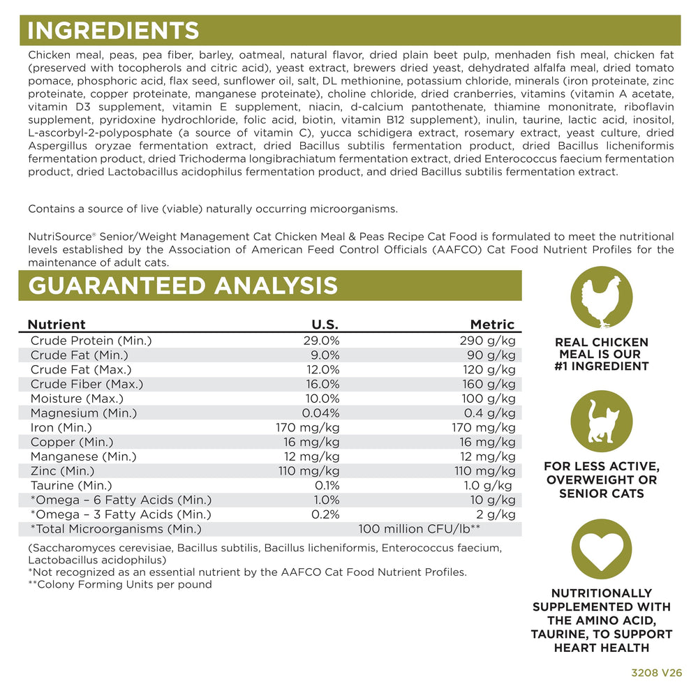 NutriSource Senior para gatos adultos, mantenimiento y bienestar