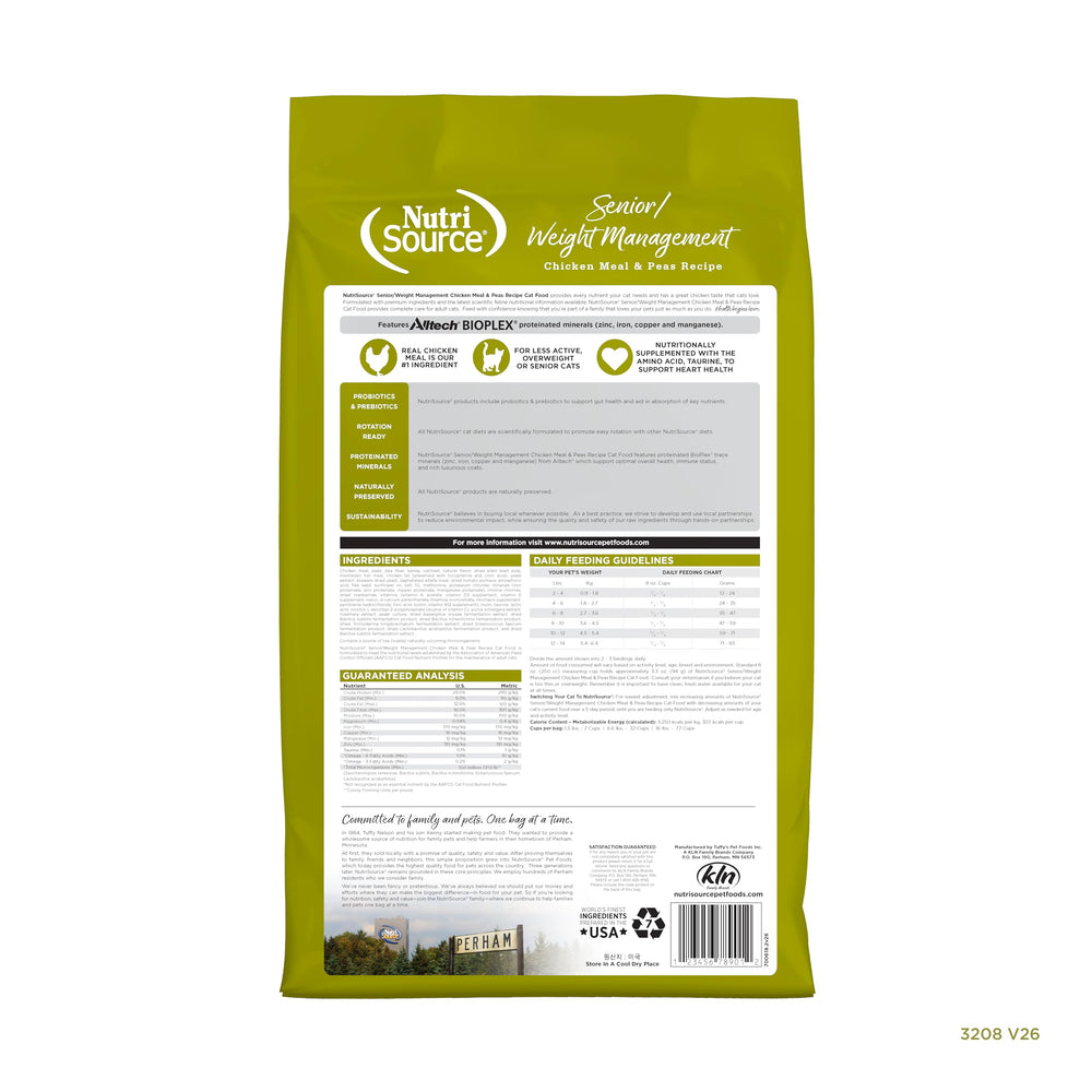 Croquetas NutriSource Senior con pollo y guisantes para gatos