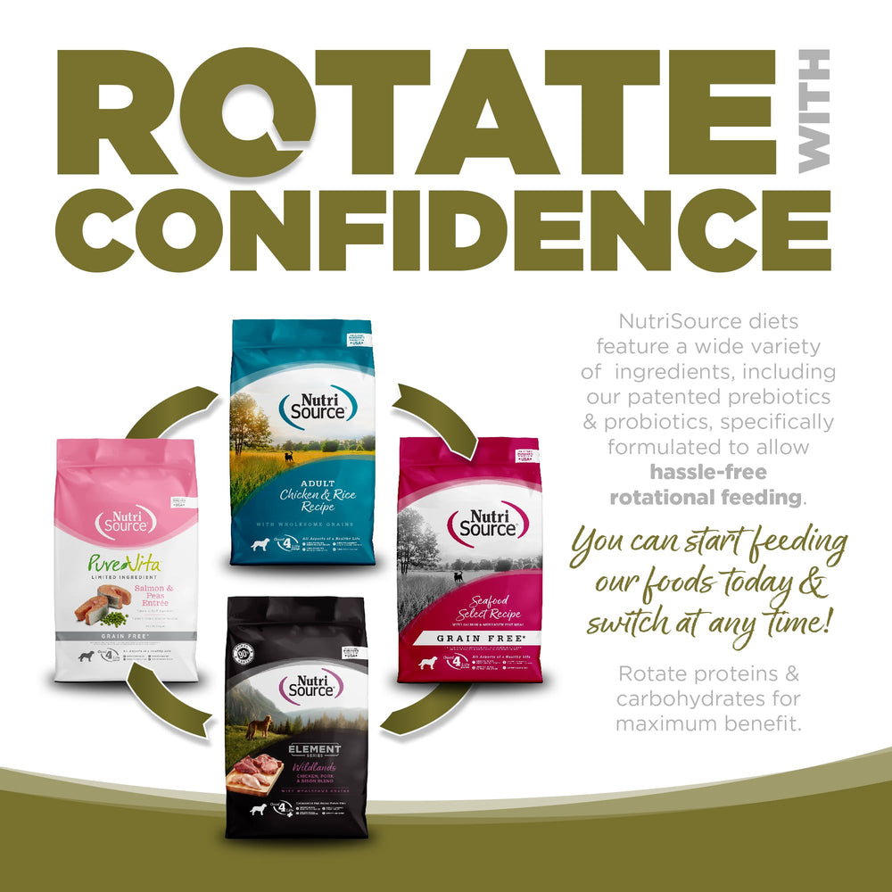 NutriSource prebióticos y probióticos para apoyar la salud intestinal diaria.